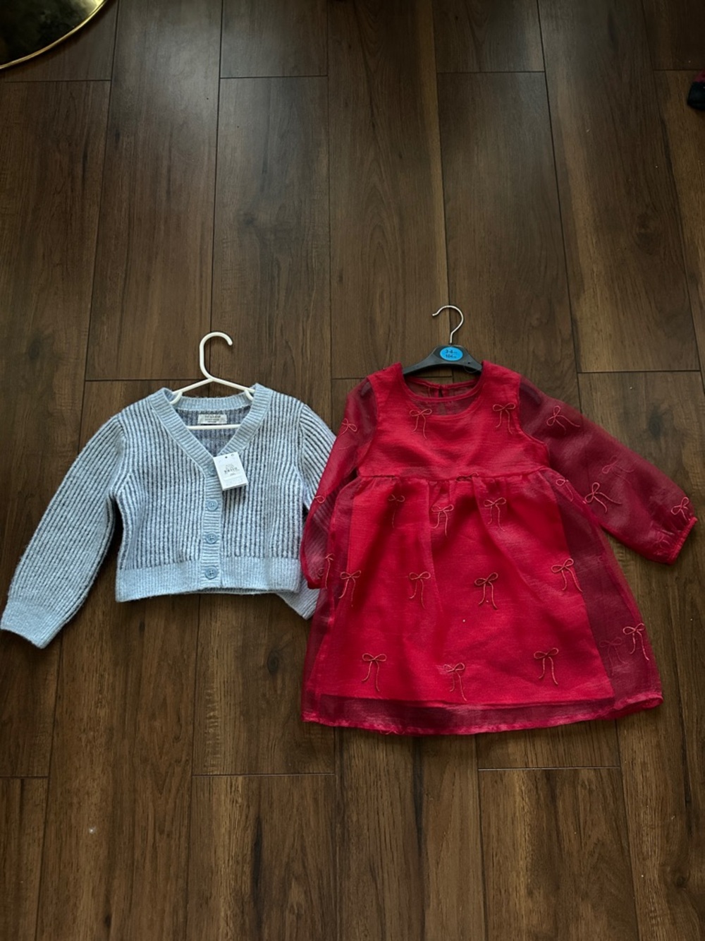 Primark Red Girls Dress with Light Gray Cardigan